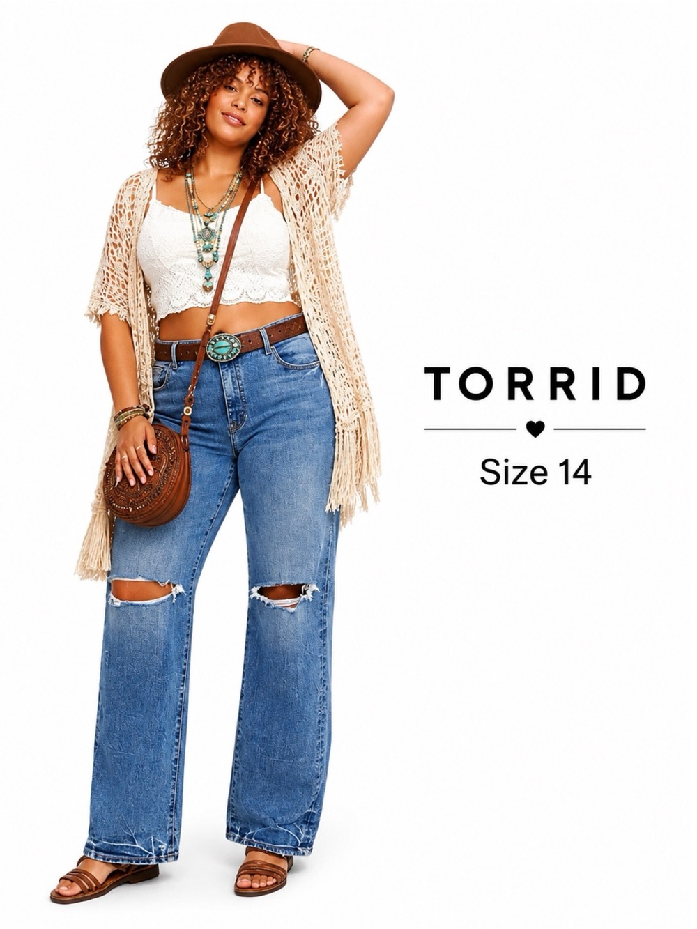 TORRID Ripped Wide Leg Jeans Size 14